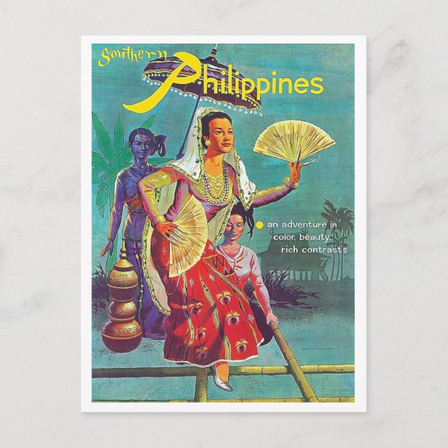 Postal Filipinas, mujeres con trajes tradicionales de fol (Anverso)