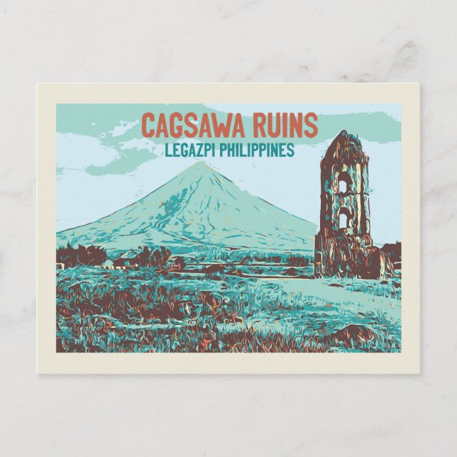 Postal Filipinas, ruinas de Cagsawa, Legazpi, volcán Mayo (Anverso)