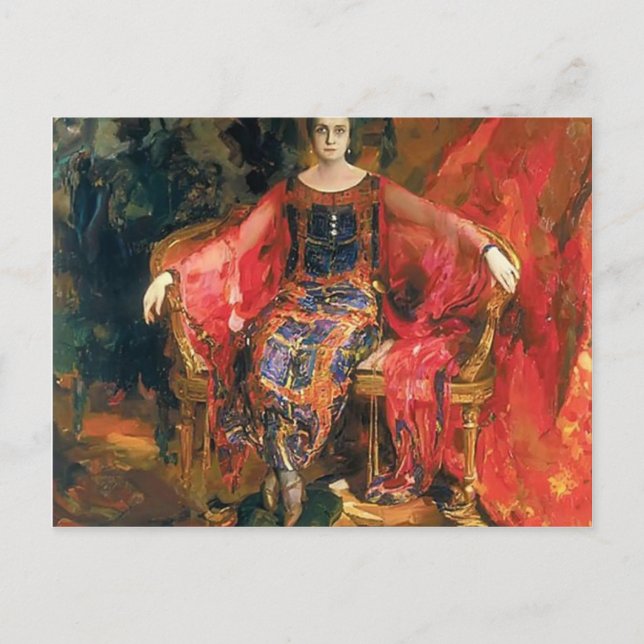 Postal Filipp Malyavin- Retrato de Alexandra Balashova (Anverso)