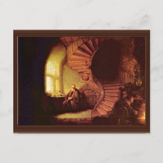 Postal Filósofo En Meditación. Por Rembrandt Van Rijn (Anverso)
