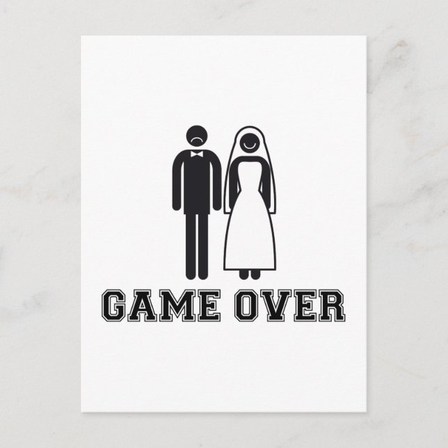 Postal Fin del juego, novia y novio, pareja boda (Anverso)