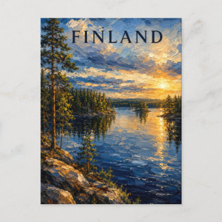 Postal Finland: Serene Sunset Lake Art Souvenir