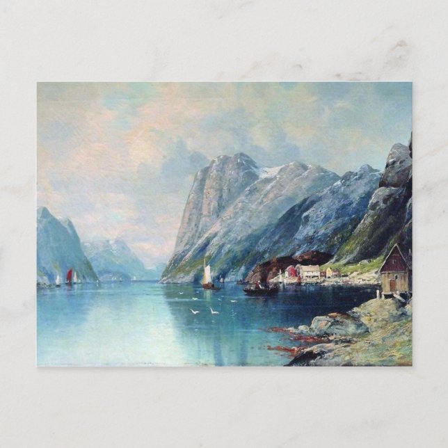 Postal Fiordo de Noruega pintado por Lev Lagorio (Anverso)