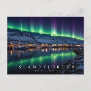 Postal Fiordo Eyjafjörður Islandia Luces del Norte