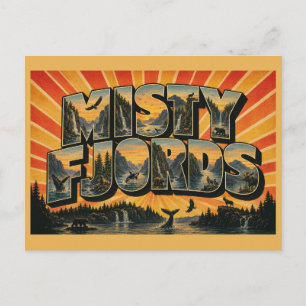 Postal Fiordos Brumosos Arte Antiguo Bosque Lluvioso Alas