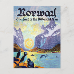 Postal Fiordos de Noruega, la tierra del sol de medianoch