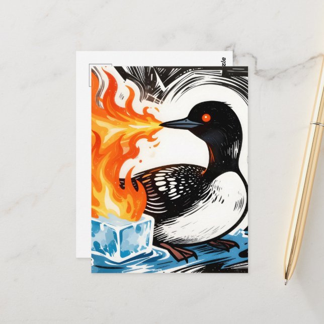 Postal Fire Breathing Loon Melting Ice (Anverso/Reverso In Situ)