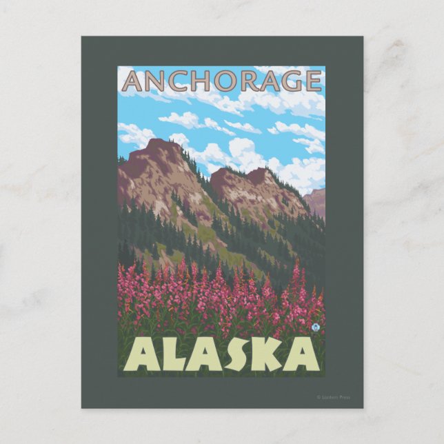 Postal Fireweed y montañas - Anchorage, Alaska (Anverso)