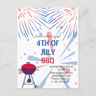 Postal Fireworks 4th of July BBQ Invitation