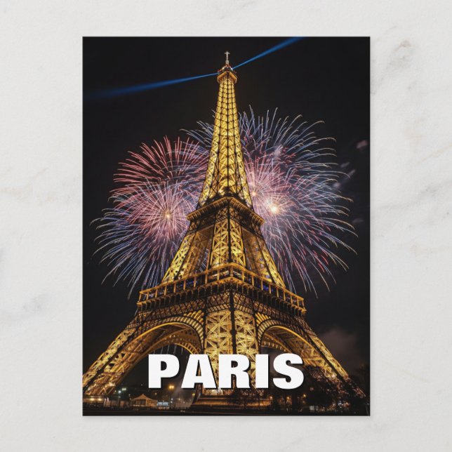Postal Fireworks Paris Eiffel Tower Cafes Postcard (Anverso)