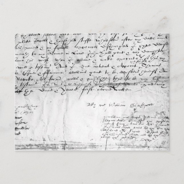 Postal Firma de William Shakespeare, 1616 (Anverso)