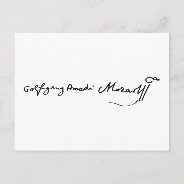 Postal Firma de Wolfgang Amadeus Mozart (Anverso)