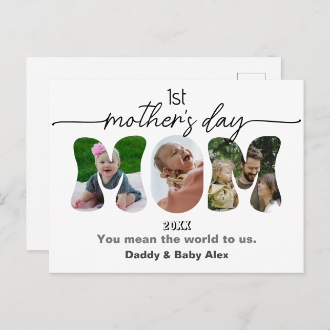 Postal First Mother's Day 3 Photos Collage Mom cut out (Anverso / Reverso)