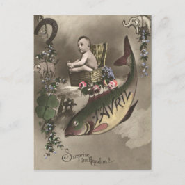 Postal Fish Baby Cuatro Leaf Clover Poisson d'avril