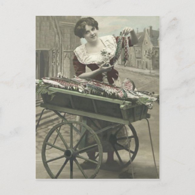 Postal Fish Cart Street Church Poisson d'avril (Anverso)