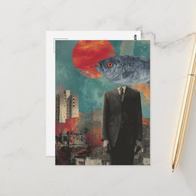 Postal Fish Head Person Surreal (Anverso/Reverso In Situ)