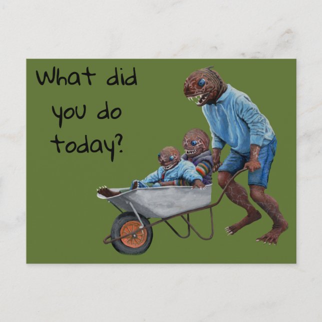 Postal Fish Man Autumn Fun Ride Fantasy Art Postcard (Anverso)