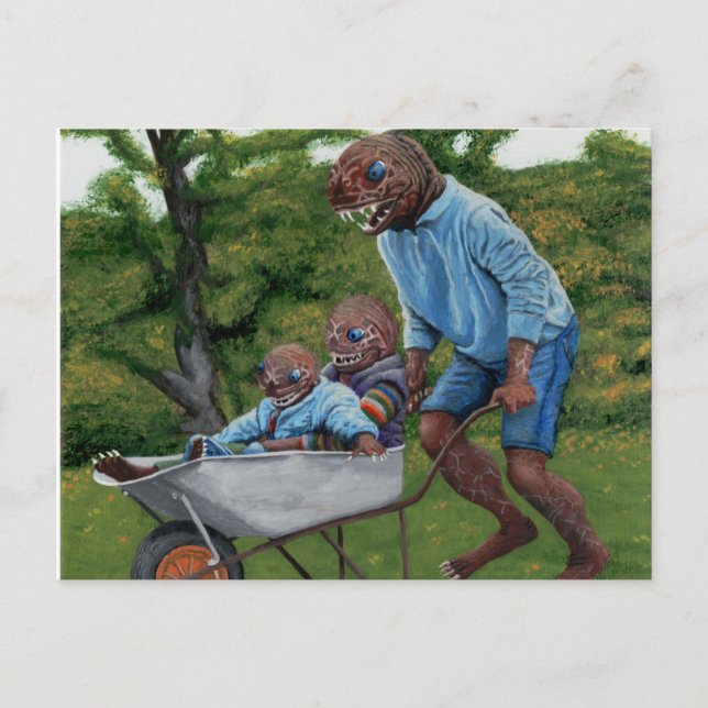 Postal Fish Man Autumun Fantasy Art Postcard (Anverso)