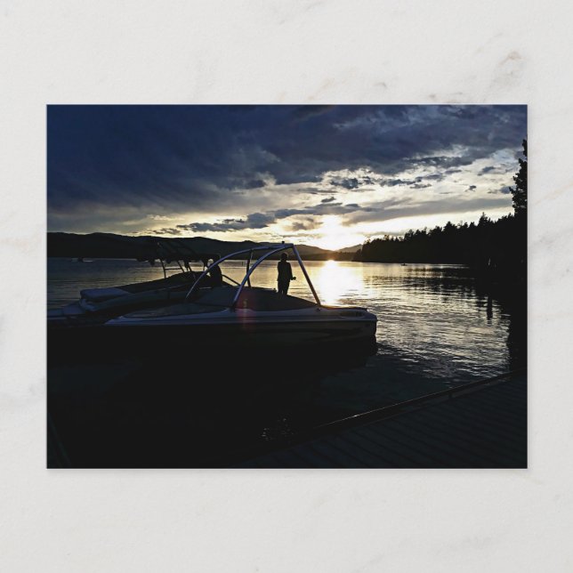 Postal Fishing Bot Swan Lake sunset Montana (Anverso)