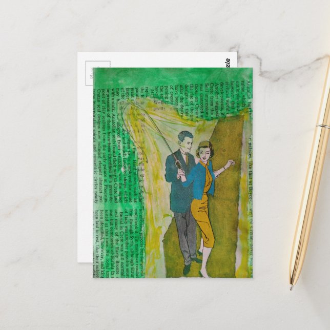 Postal Fishing Couple from 1930s era collage (Anverso/Reverso In Situ)