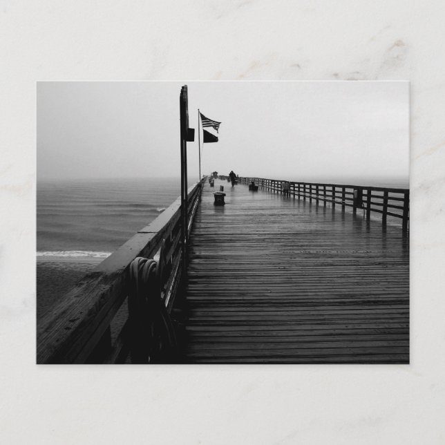 Postal Flagler Beach Pier Fotografía en blanco y negro (Anverso)