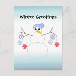 Postal Flakey Snowman con adornos de copo de nieve