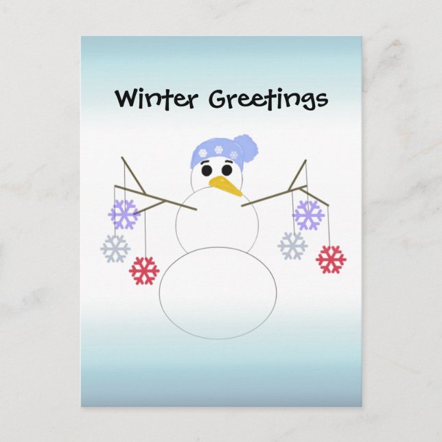 Postal Flakey Snowman con adornos de copo de nieve (Anverso)