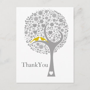 Postal flamante árbol amarillo pájaros amorosos mod boda 