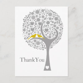 Postal flamante árbol amarillo pájaros amorosos mod boda