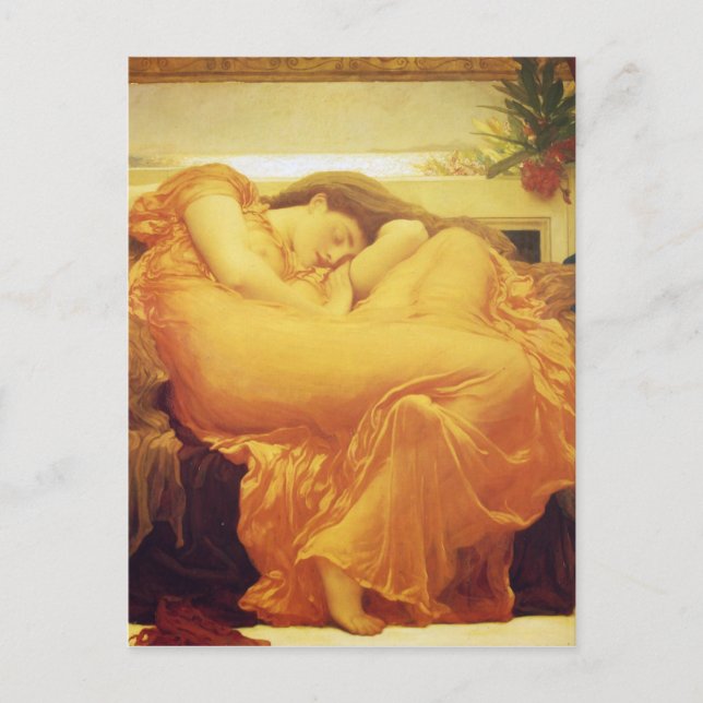 Postal Flamante junio por Frederic Leighton (Anverso)