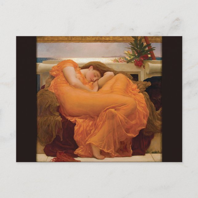 Postal Flamante junio por Frederic Leighton (Anverso)