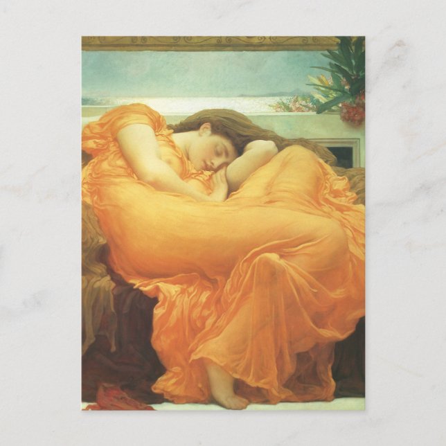 Postal Flamante junio por Lord Frederic Leighton (Anverso)