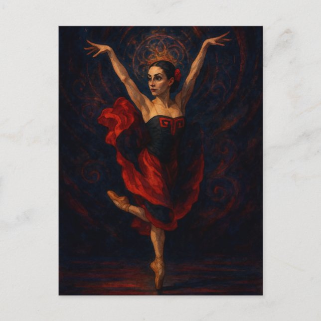 Postal Flamenco Ballerina Red Dress Dance Art Postcard (Anverso)