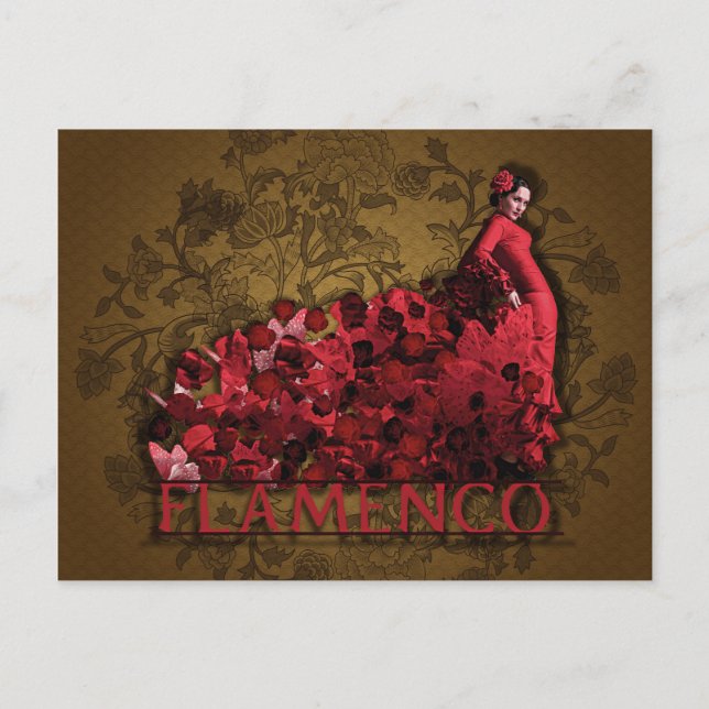 Postal Flamenco España Danza Art rojo marrón negro (Anverso)