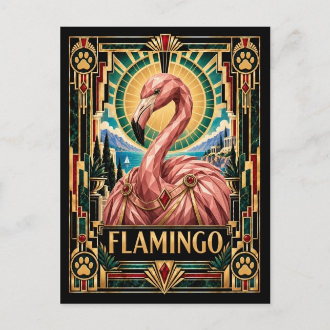 Postal Flamenco, Fauna Art Déco (Anverso)