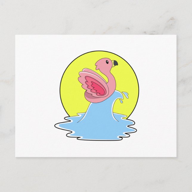 Postal Flamenco surfeando en el agua (Anverso)