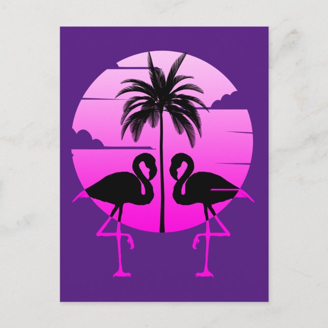 Postal Flamencos Pájaro Silueta Rosa (Anverso)