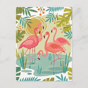 POSTAL FLAMENCOS ROSAS SE PARAN JUNTOS