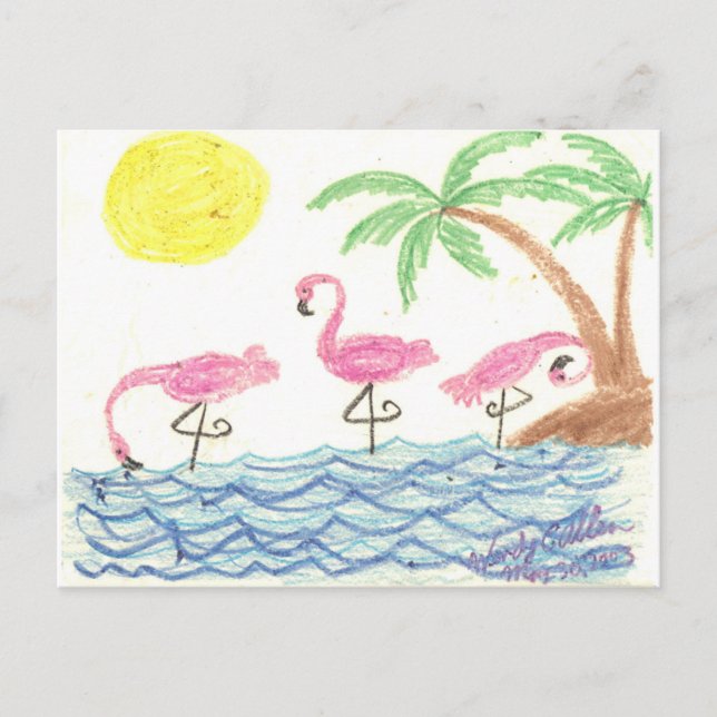 Postal Flamencos vadeando (Anverso)