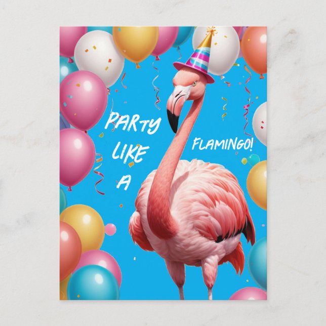 Postal Flamingle & Feast - Gracioso Flamingo Birthday Sur (Anverso)