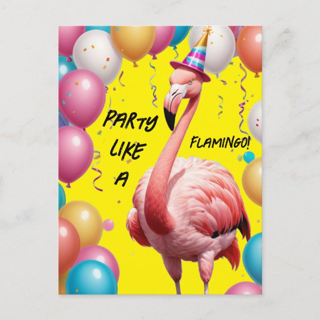 Postal Flamingle & Fiesta – Sorpresa divertida de cumplea (Anverso)