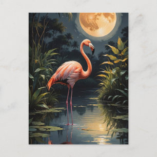 Postal Flamingo a la luz de la luna