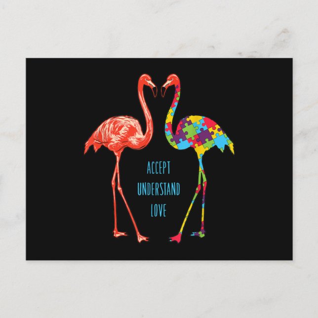 Postal Flamingo | Acepta Entiende Ama el Autismo Flamingo (Anverso)