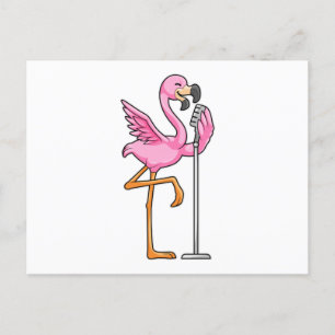 Postal Flamingo al cantar con micrófono