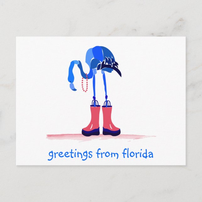 Postal Flamingo azul, saludos desde Florida (Anverso)