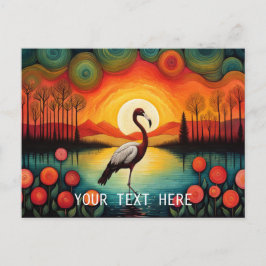 Postal Flamingo Bird Lake Sunset Colorido Floral