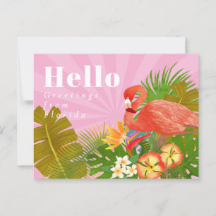 Postal Flamingo Blue Hello