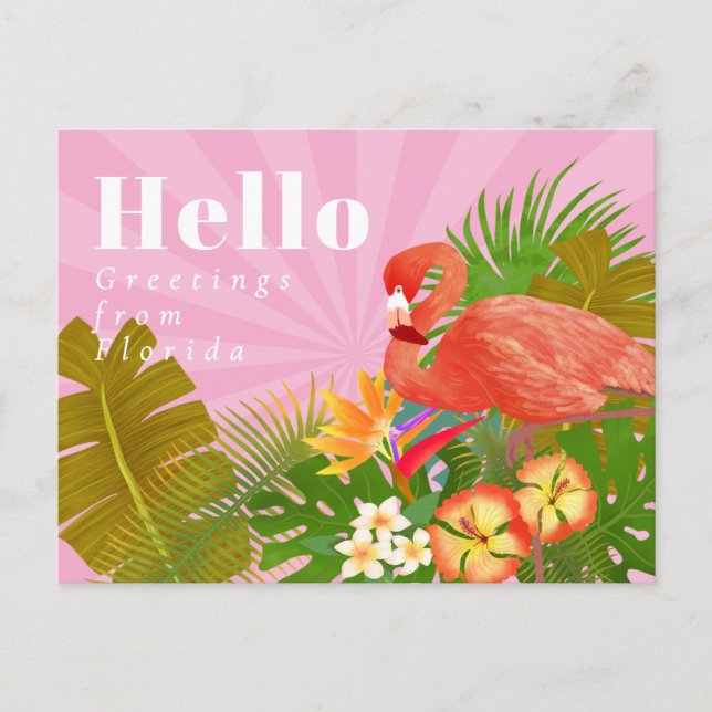 Postal Flamingo Blue Hello (Anverso)