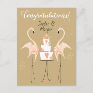 Postal Flamingo Boda Felicitaciones Retrato de nombres
