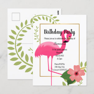 POSTAL FLAMINGO BRILLANTE HIBISCO ORO BLANCO CUMPLEAÑOS